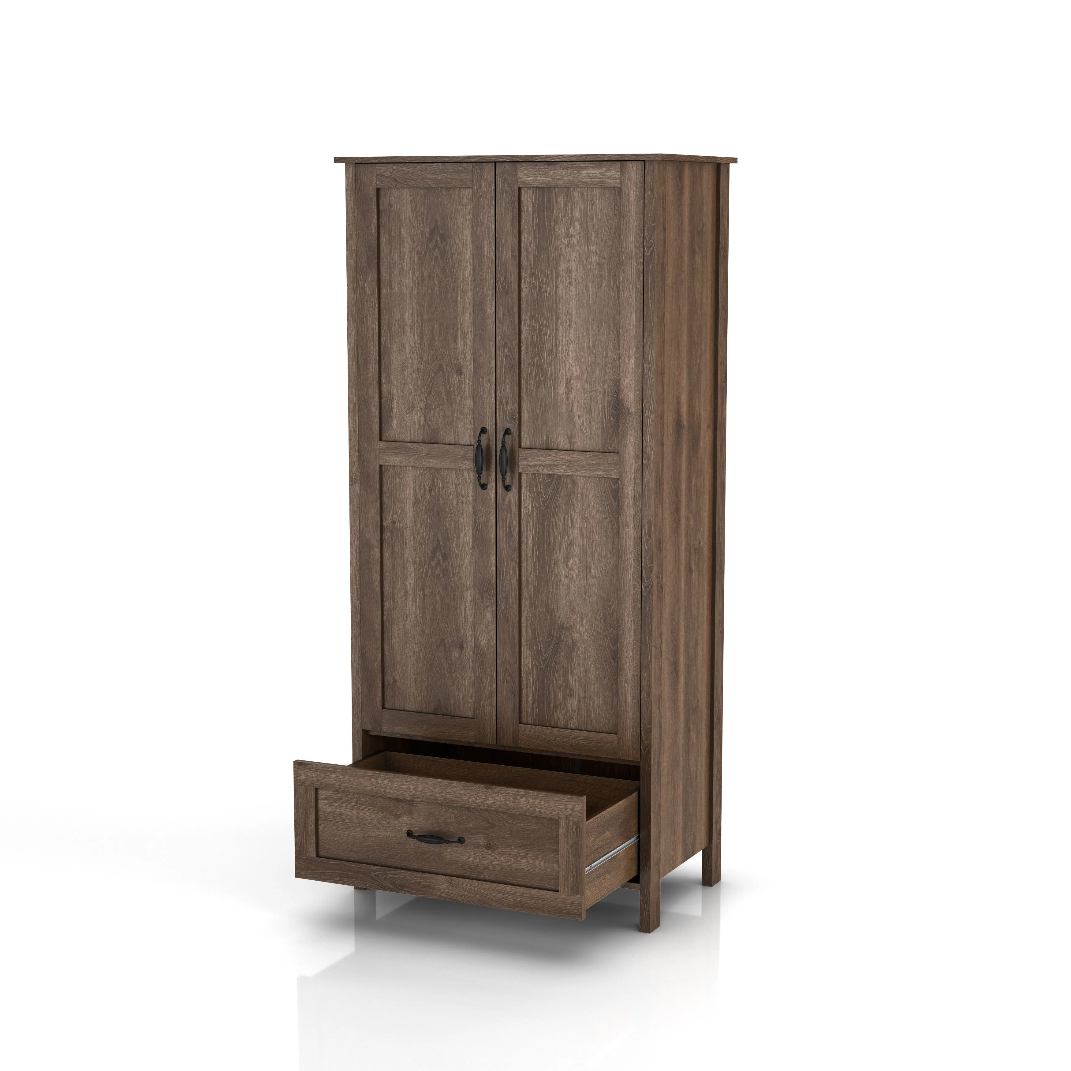 Booneville Rustic Distressed Walnut 2-door Wardrobe Closet with Drawer