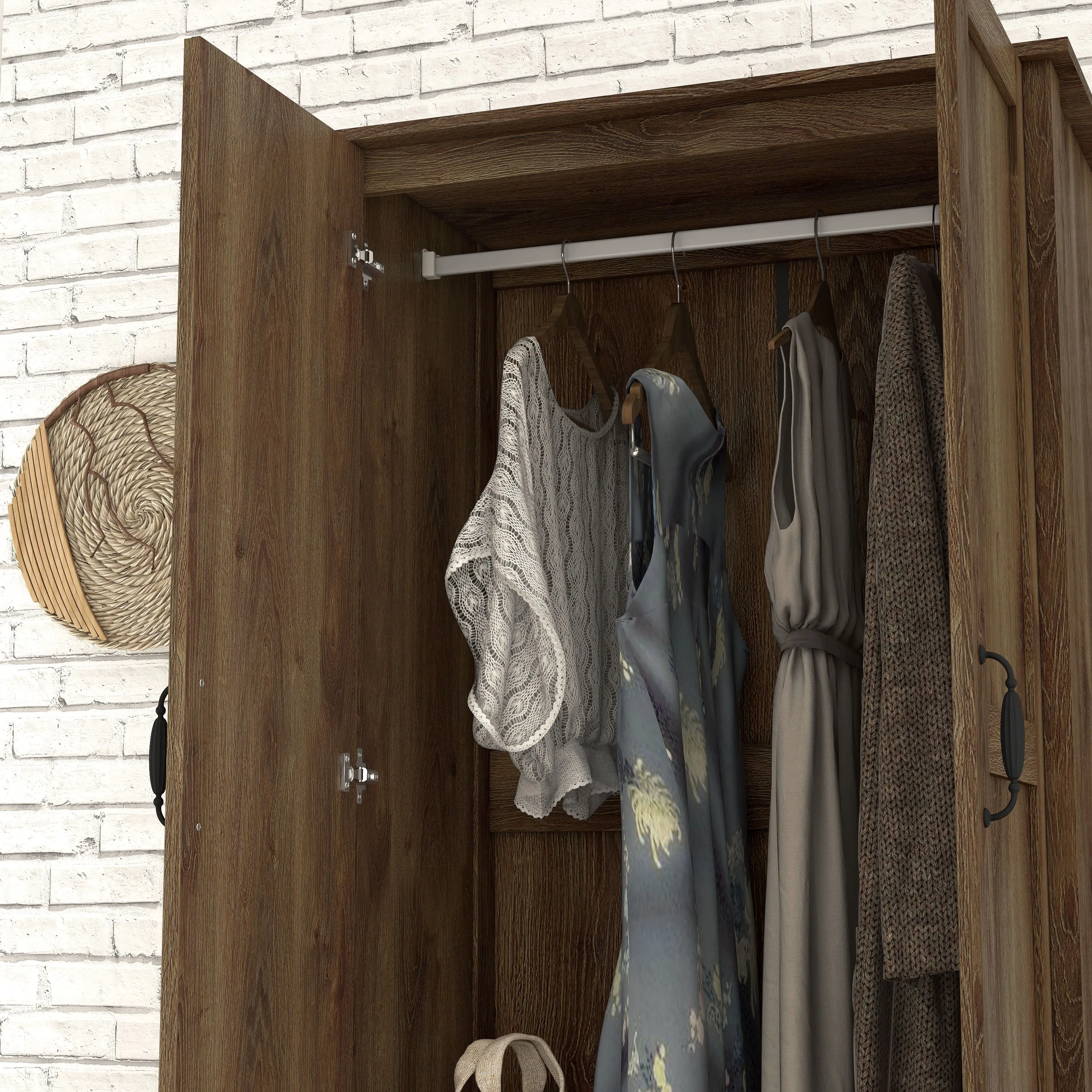 Booneville Rustic Distressed Walnut 2-door Wardrobe Closet with Drawer
