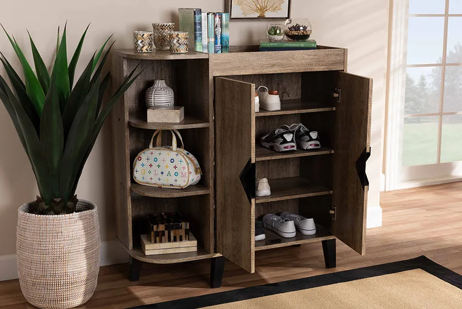 Larissa Rustic Oak Finished Wood 2-Door Shoe Storage Cabinet w/Open Shelves