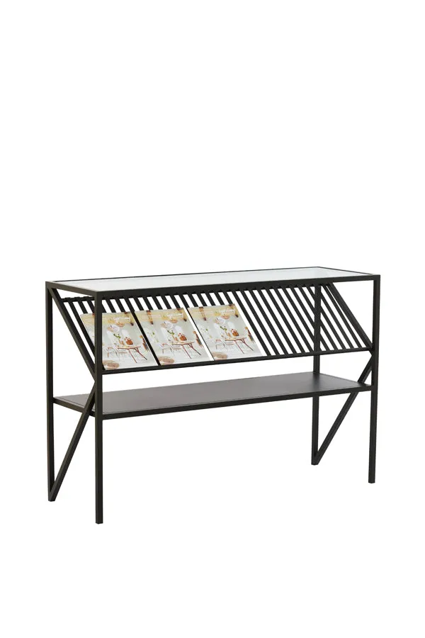 Light & Living Ezra Console Table in Clear Glass and Matt Black